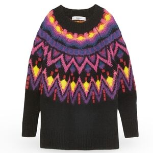 Zara Wool Alpaca Blend Knit Long Sleeve Fair Isle Jacquard Sweater Sz.S